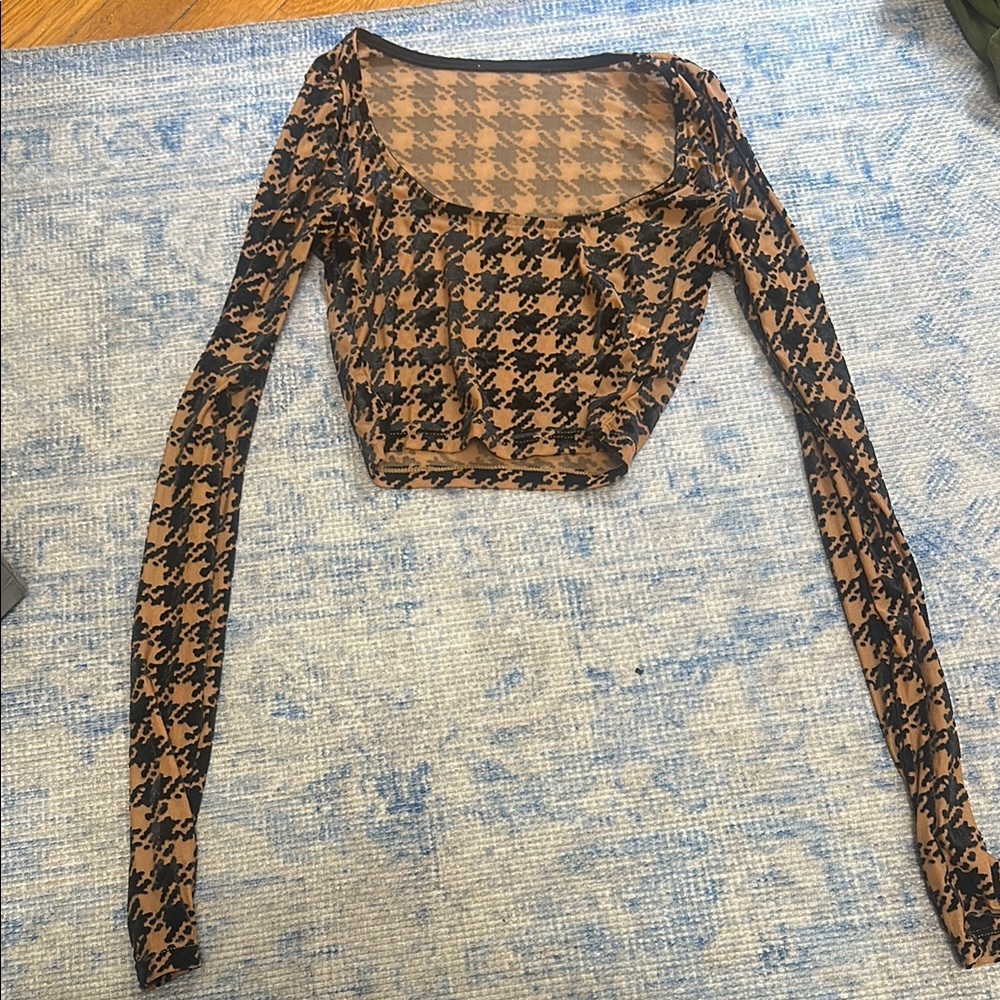 Brown and Black Houndstooth Women's Crop Top